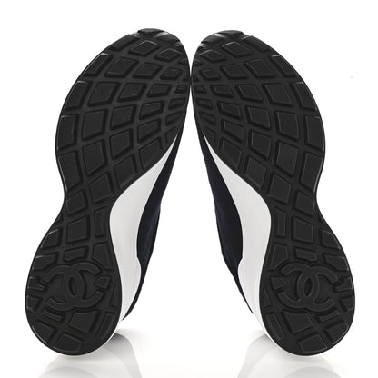 Chanel Fabric Suede Kidskin CC Sneakers 37 Dark Navy White 5 of 10