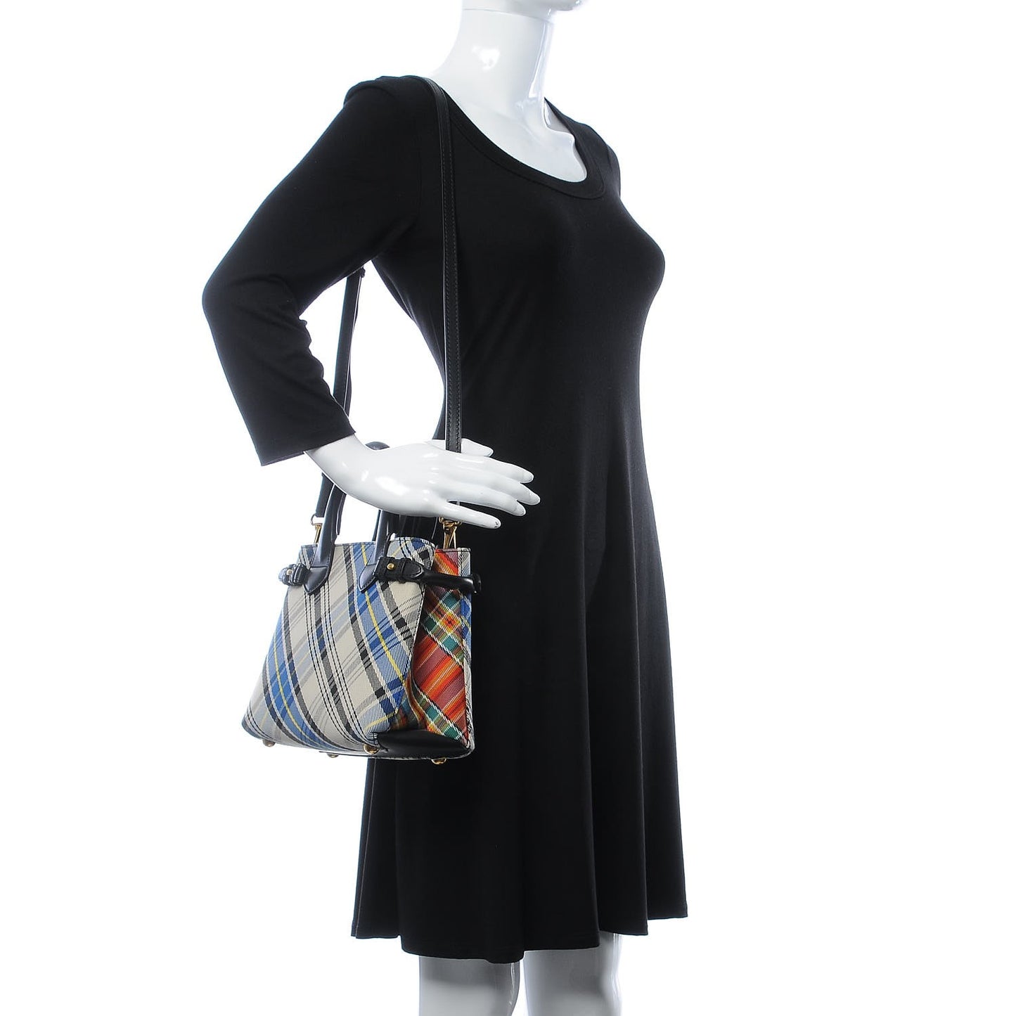 Tartan Mix Small Banner Tote Blue White