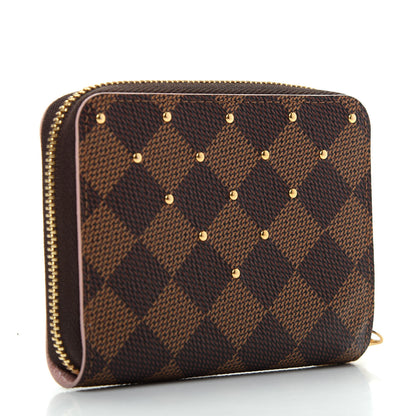 Louis Vuitton Damier Ebene Studded Zippy Coin Purse Rose Ballerine 3 of 8