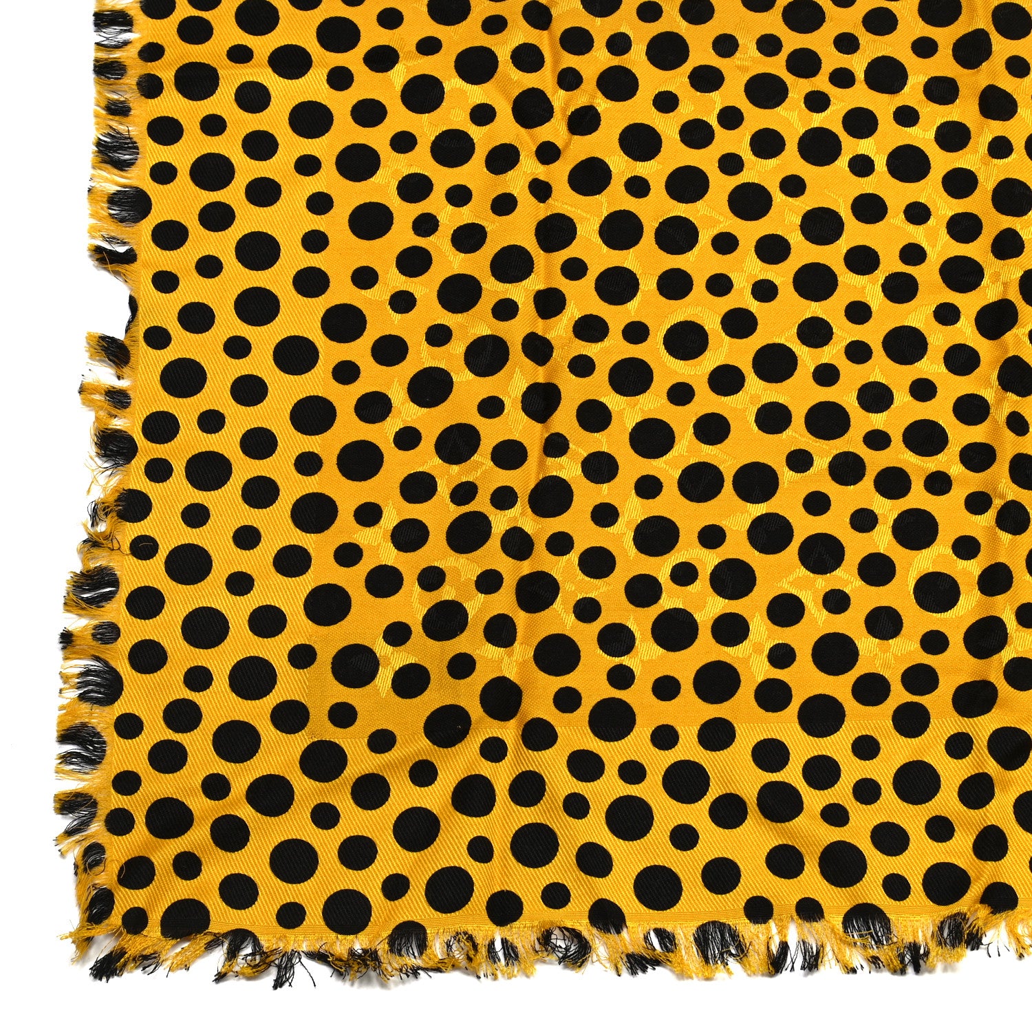 Louis Vuitton Silk Wool Kusama Dots Scarf Black Yellow 2 of 3