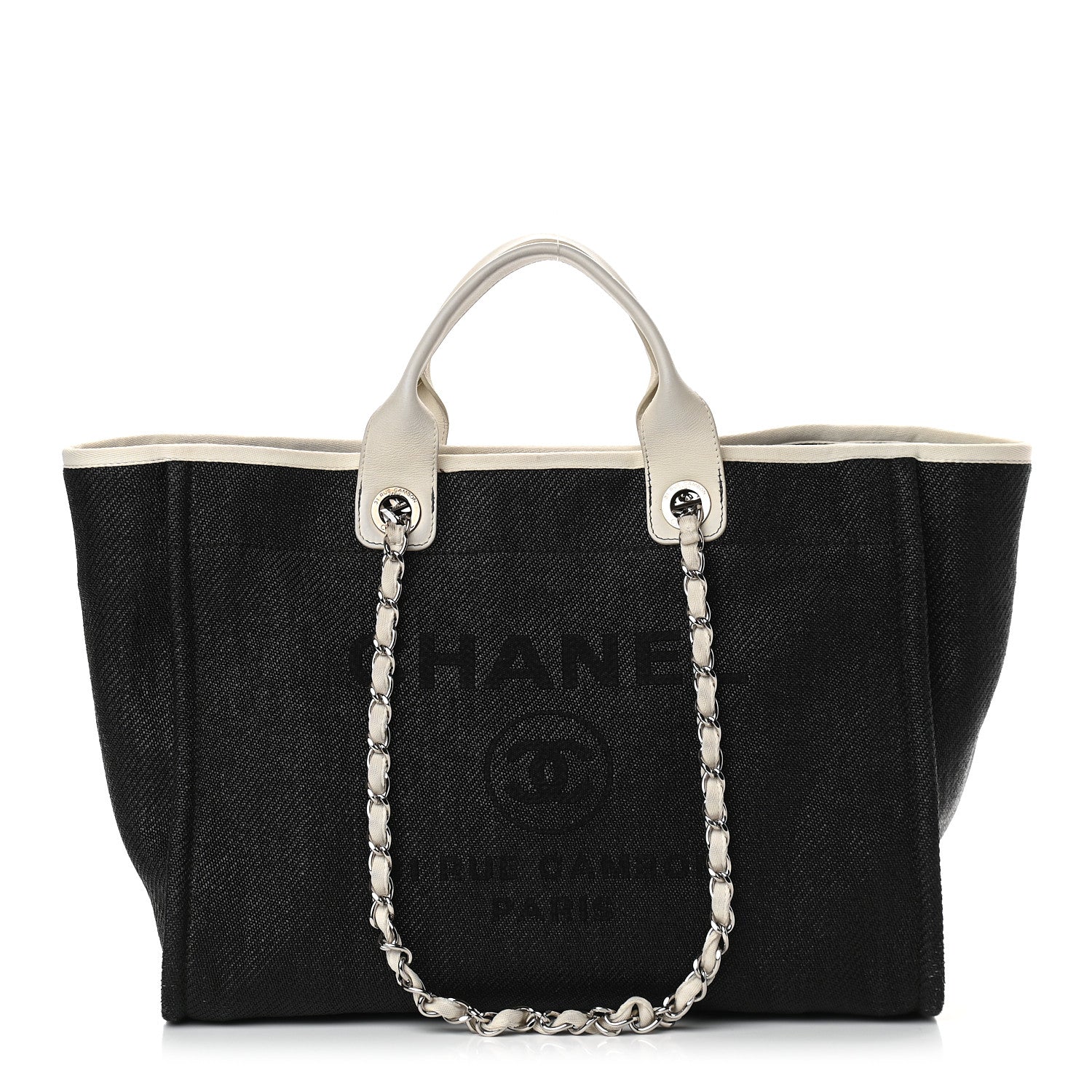 Chanel Canvas Medium Deauville Tote Black White 1 of 9