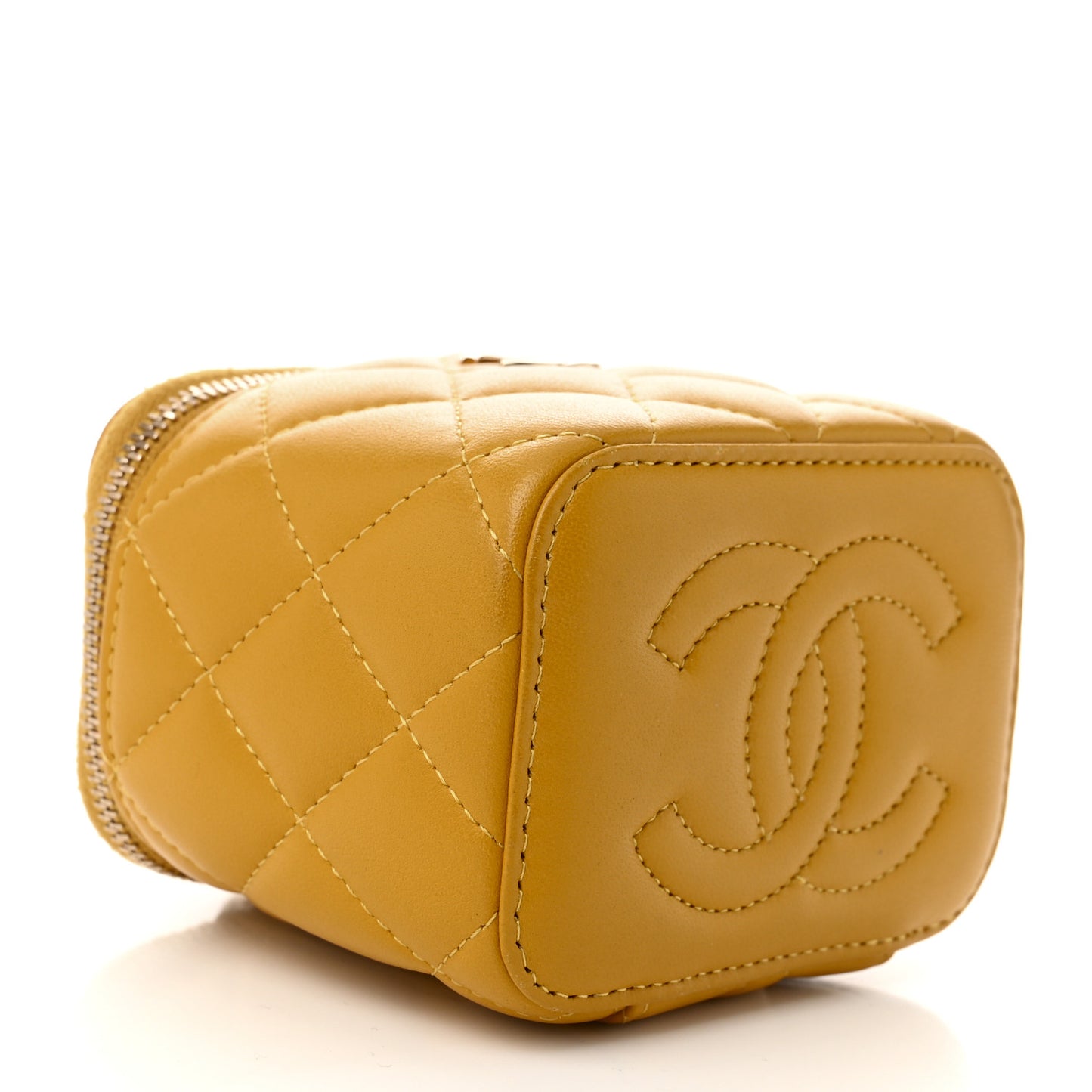 Lambskin Quilted Top Handle Mini Vanity Case With Chain Yellow