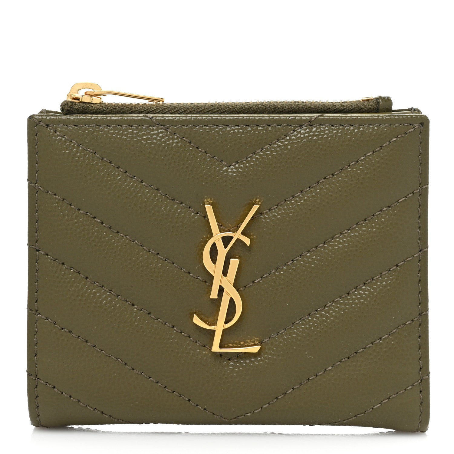 Saint Laurent Grain De Poudre Matelasse Chevron Monogram Zipped Card Case 1 of 9