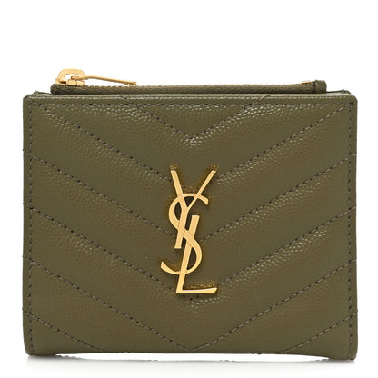 Saint Laurent Grain De Poudre Matelasse Chevron Monogram Zipped Card Case 1 of 9
