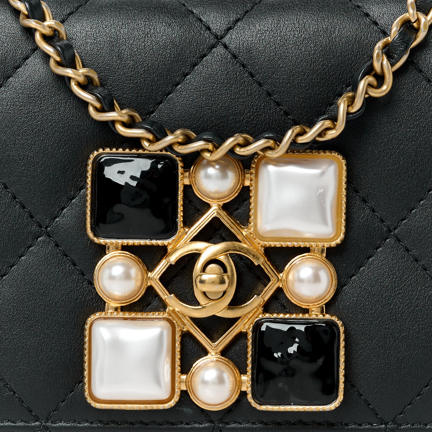 Chanel Calfskin Quilted Crystal Pearl Mini Flap Bag Black 9 of 11