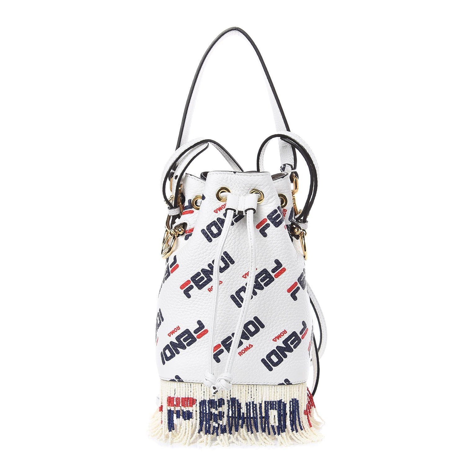 Fendi X FILA Calfskin F is Fendi Mania Fringe Mini Mon Tresor Bucket Bag White 1 of 11