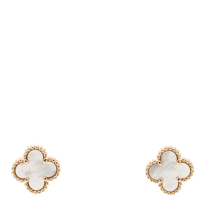 Van Cleef & Arpels 18K Yellow Gold Mother of Pearl Sweet Alhambra Earrings 1 of 5