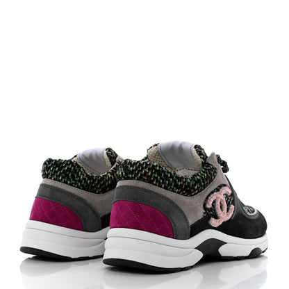 Chanel Tweed Suede CC Sneakers 36.5 Grey Pink Multicolor 4 of 9