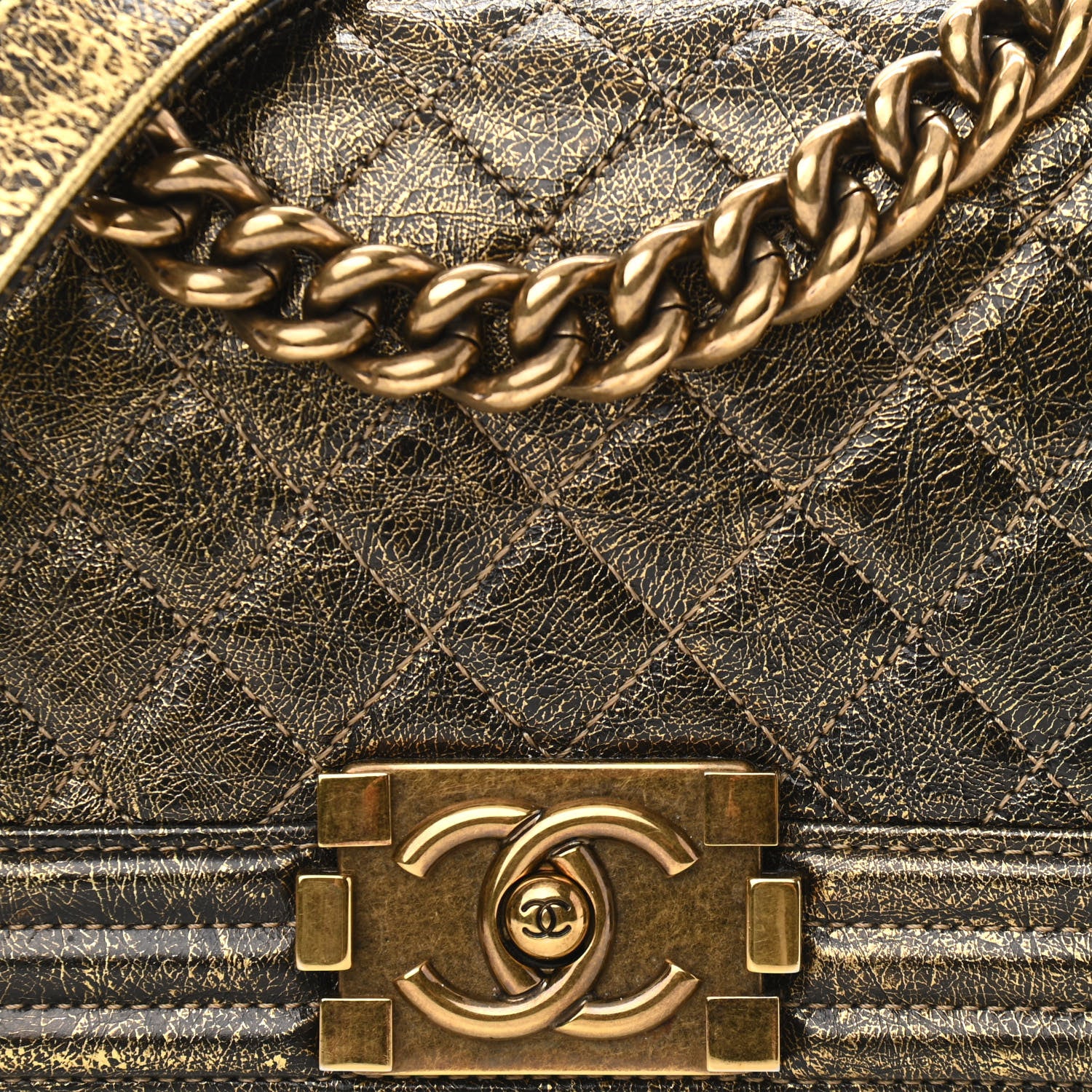 Chanel Cracked Metallic Calfskin Quilted Small Boy Flap Gold 8 of 10