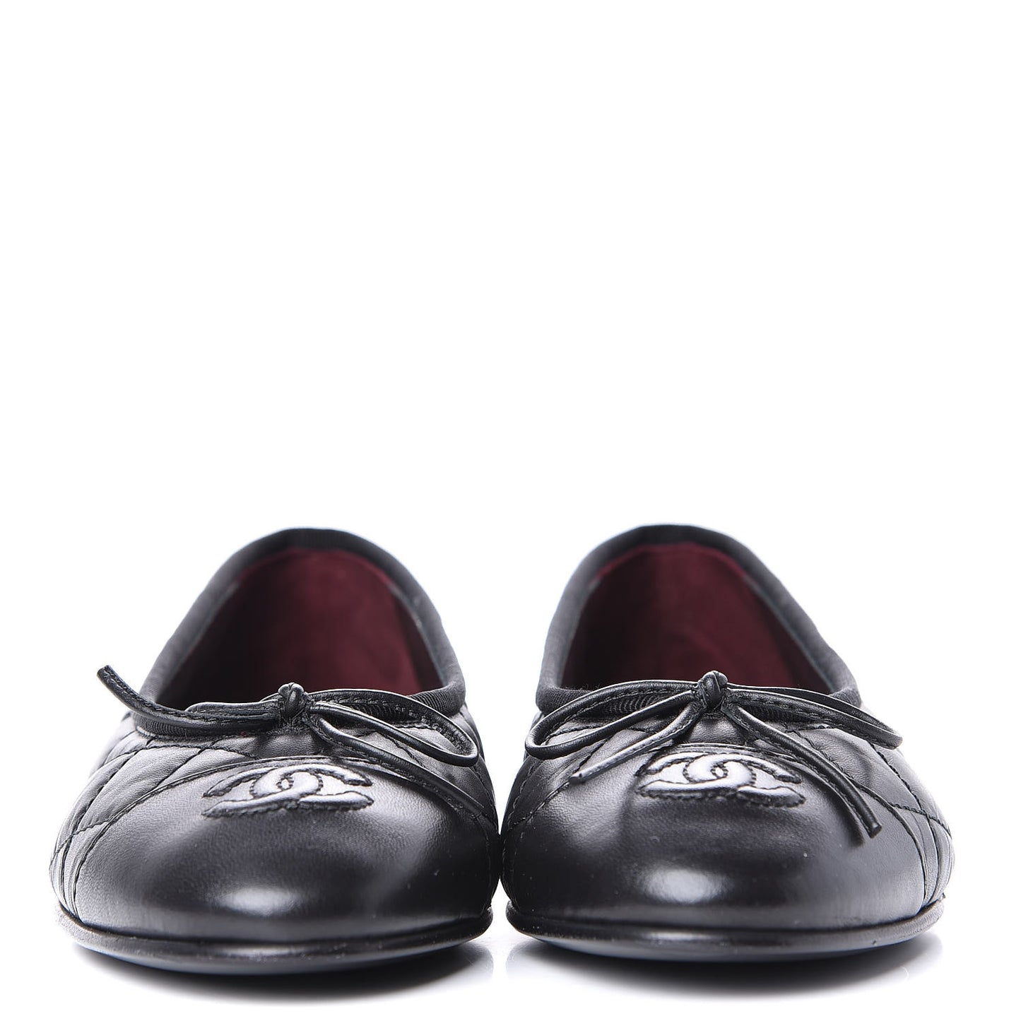 Aged Calfskin Quilted Cap Toe Ballerina Flats 35.5 Black
