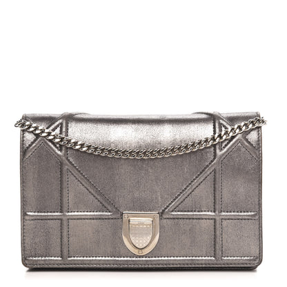 Christian Dior Metallic Brushed Calfskin Diorama Wallet on Chain Pouch Gunmetal 1 of 12