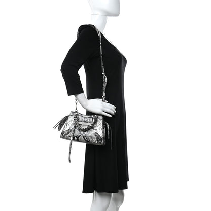 Balenciaga Grained Calfskin Snake Effect Neo Classic Silver Hardware Mini City Black White 2 of 7