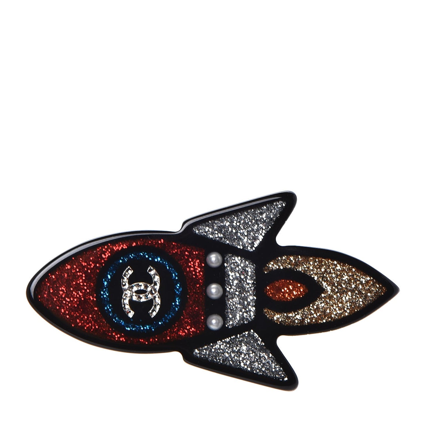 Glittered Resin Strass Rocket Brooch Silver Blue Pink