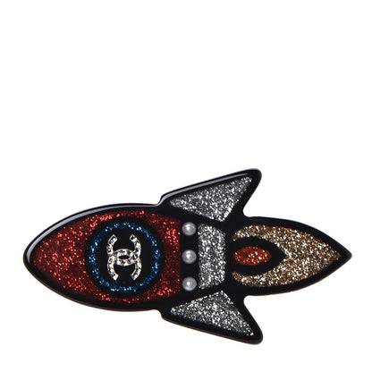 Chanel Glittered Resin Strass Rocket Brooch Silver Blue Pink 1 of 5