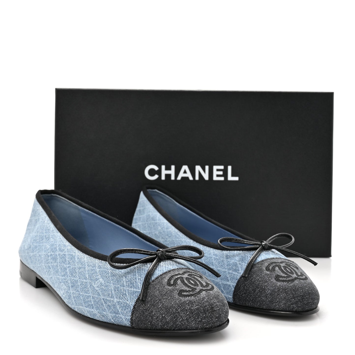 Denim Printed Quilt CC Cap Toe Ballerina Flats  36 Light Blue Dark Grey