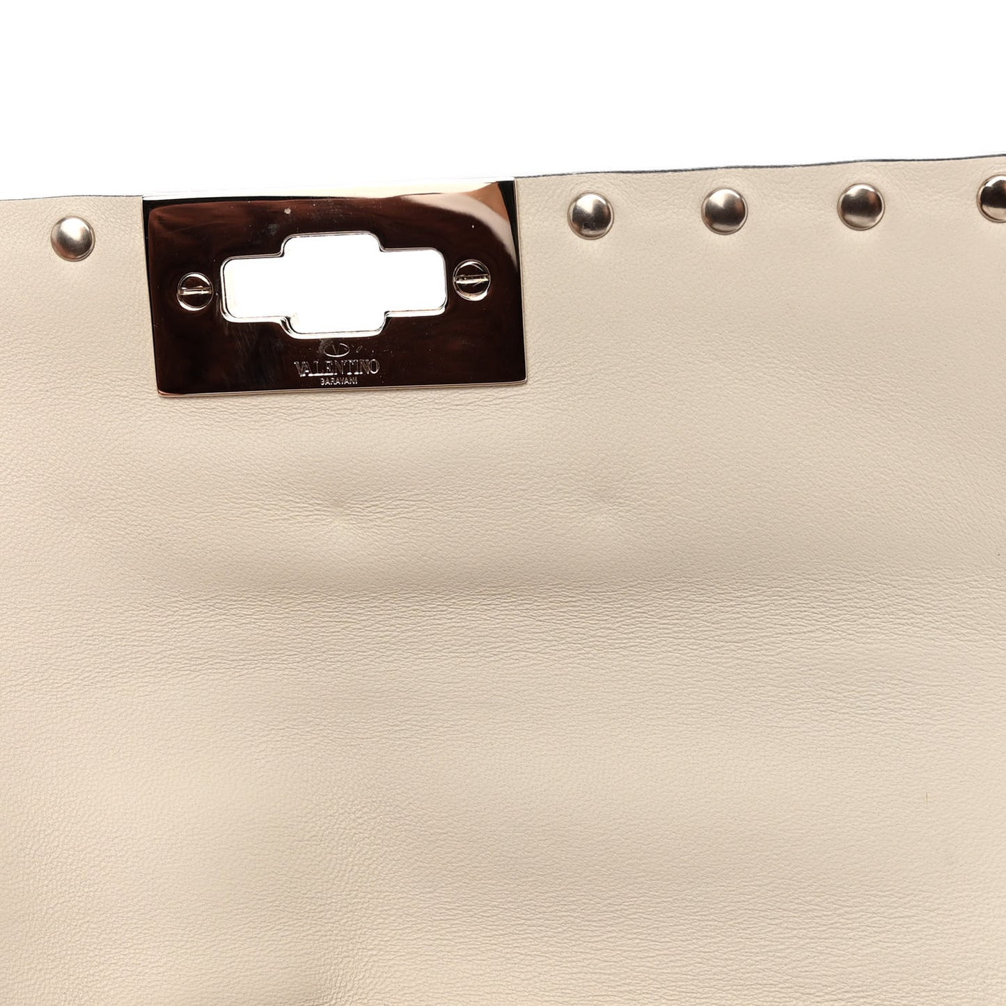 Nappa Denim Quilted Rockstud Medium Spike Shoulder Bag Ivory Blue
