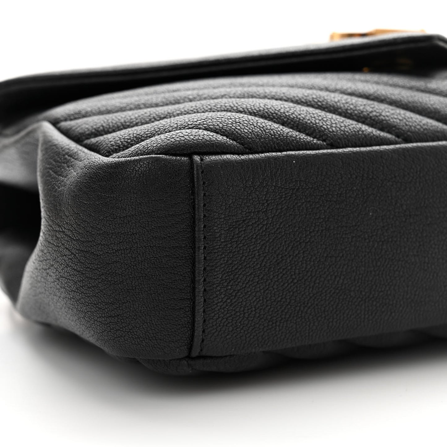 Sheepskin Matelasse Chevron Monogram Medium College Bag Black