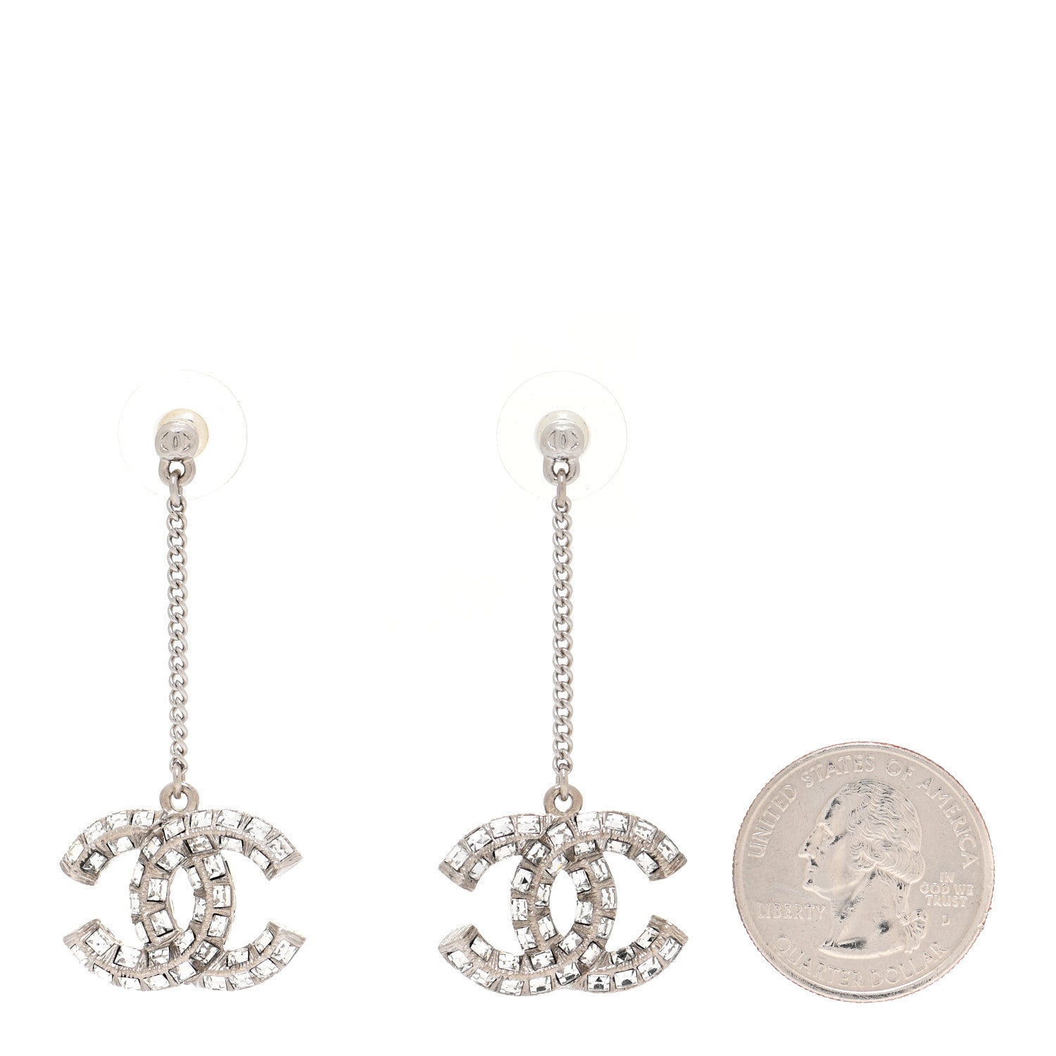 Chanel Baguette Crystal CC Drop Earrings Silver 2 of 5