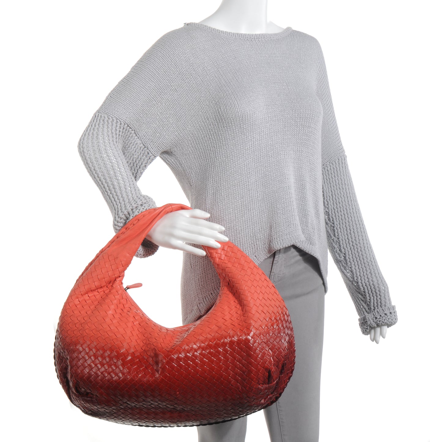 Nappa Patent Intrecciato Large Belly Veneta Ombre Hobo Magma