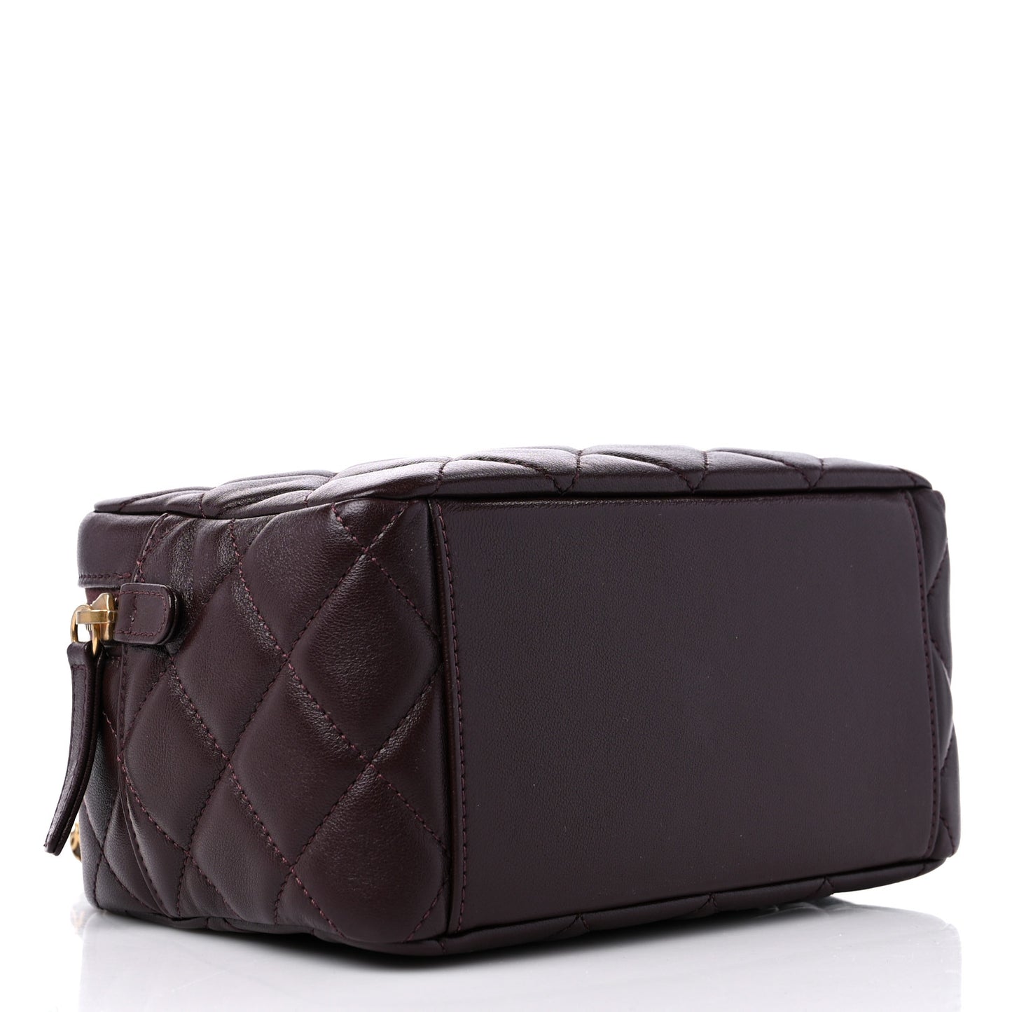 Lambskin Quilted Mini Wenge Wood Bowling Bag Burgundy