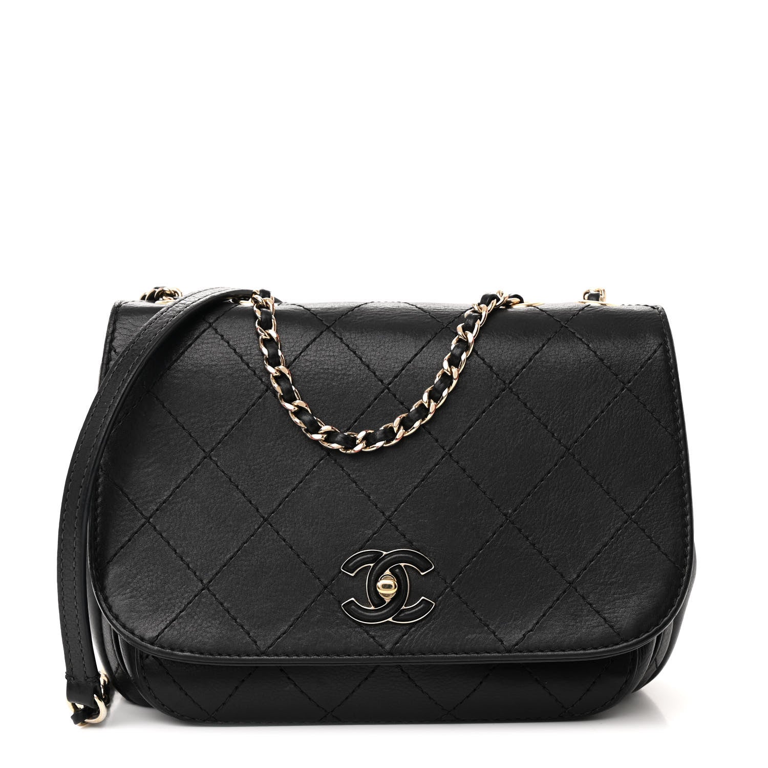 Chanel Calfskin Stitched Small Covered CC Flap Bag Black 1 of 11