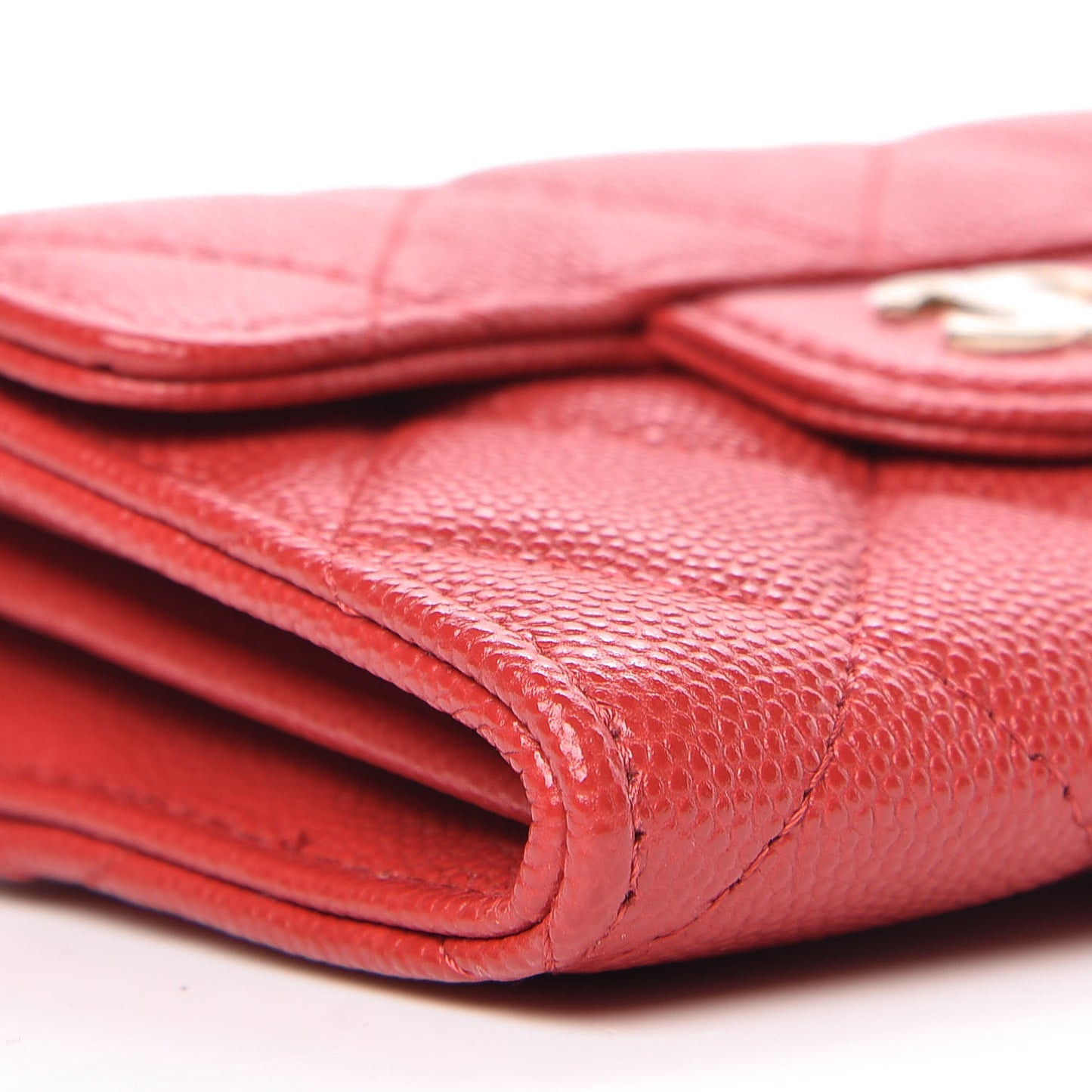 Caviar Quilted Flap Card Holder On Chain Red