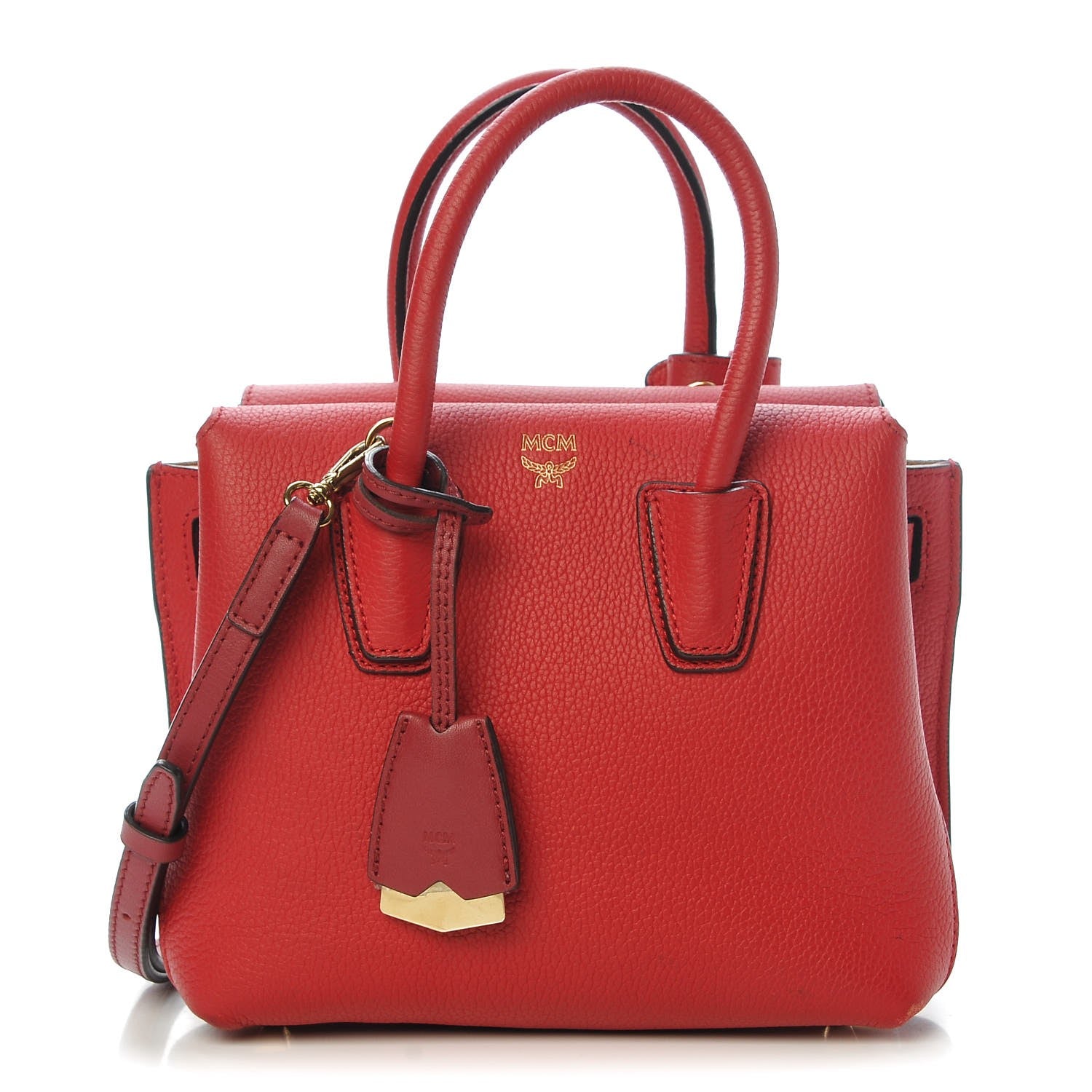 MCM Grained Calfskin Mini Milla Tote Red 1 of 15