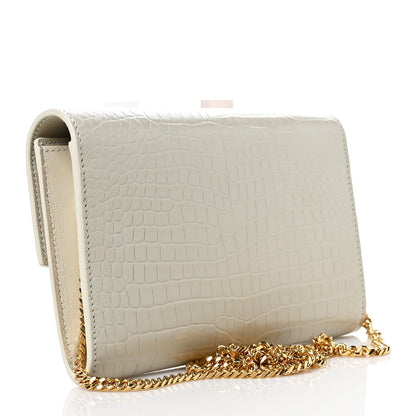 Saint Laurent Calfskin Crocodile Embossed Monogram Uptown Chain Wallet Crema Soft 2 of 8