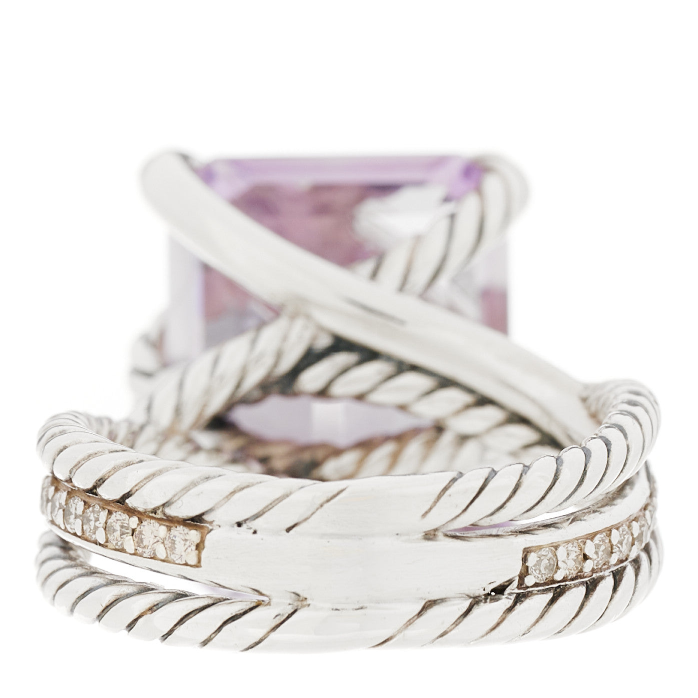 David Yurman Sterling Silver Diamond Amethyst 16mm Cable Wrap Ring 53 6.5 3 of 5