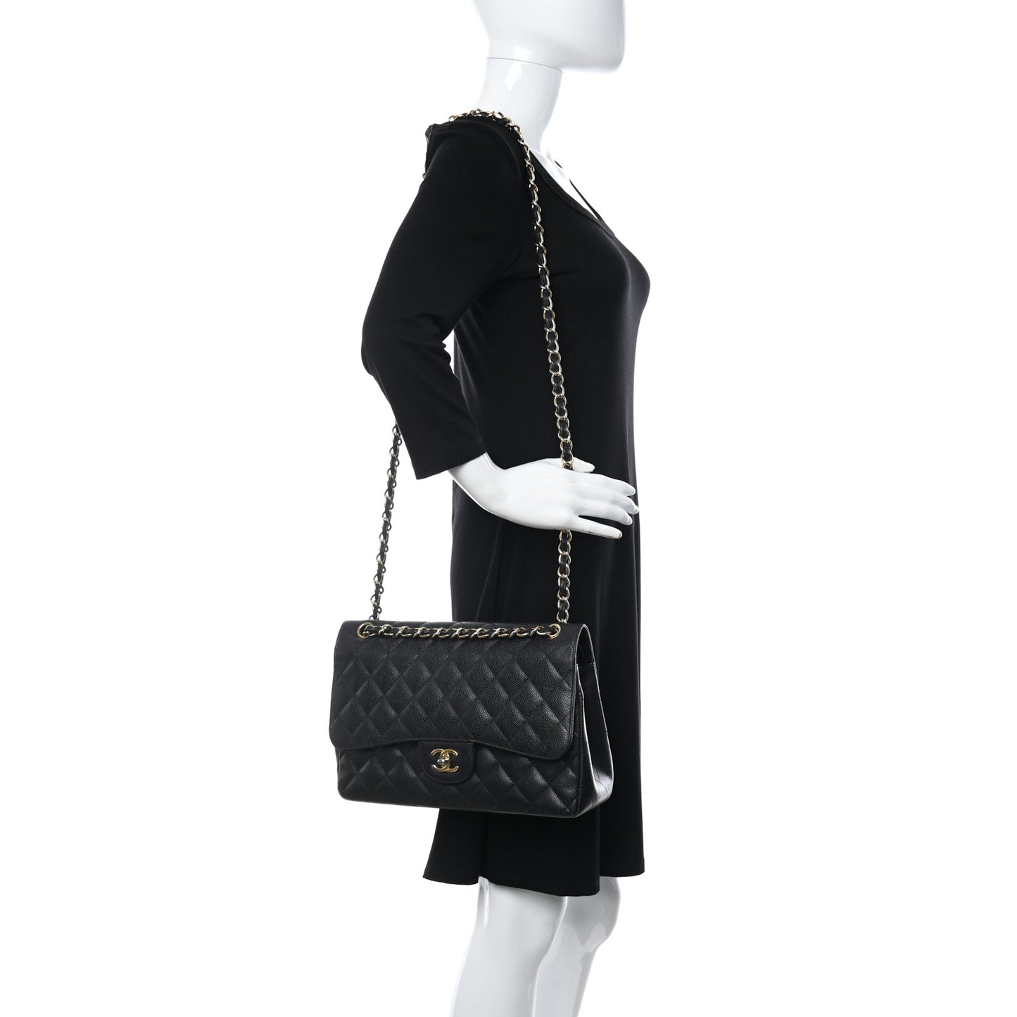 Caviar Quilted Jumbo Double Flap Black