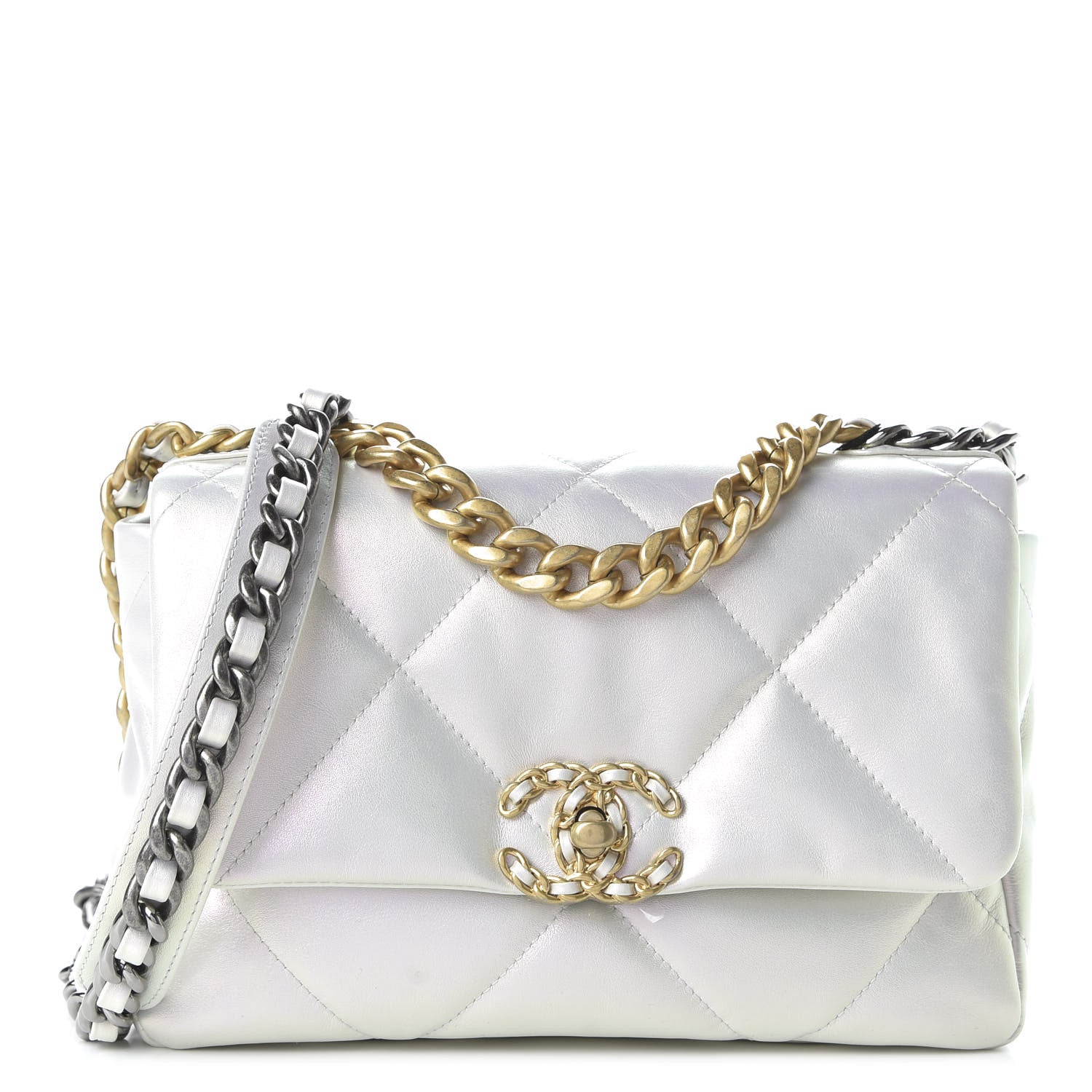 Chanel Iridescent Calfskin Quilted Medium 19 Flap White 1 of 10