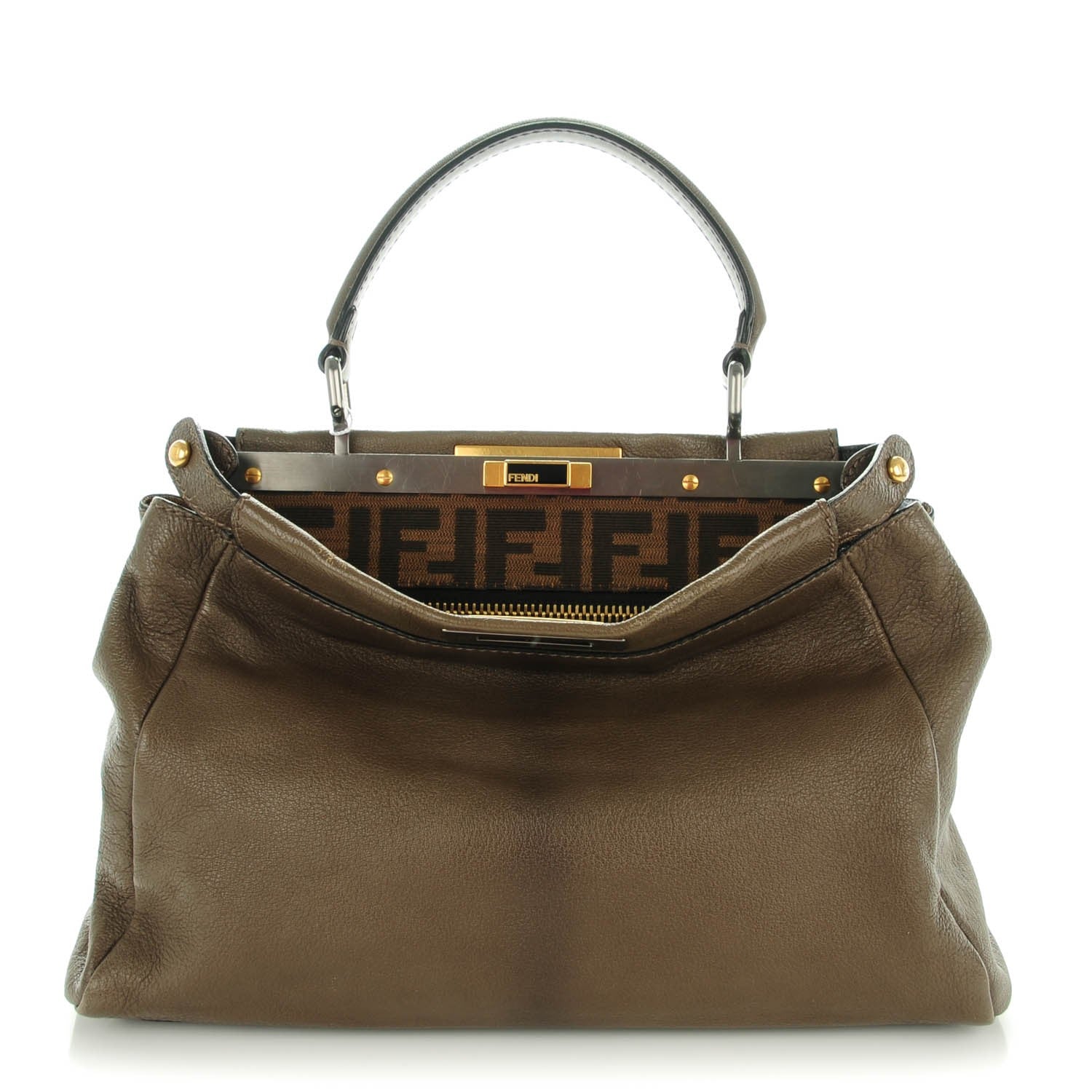 Fendi Goatskin Zucca Medium Peekaboo Iconic Satchel Taupe Tobacco Moro 1 of 8