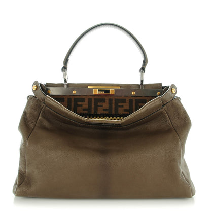 Fendi Goatskin Zucca Medium Peekaboo Iconic Satchel Taupe Tobacco Moro 1 of 8
