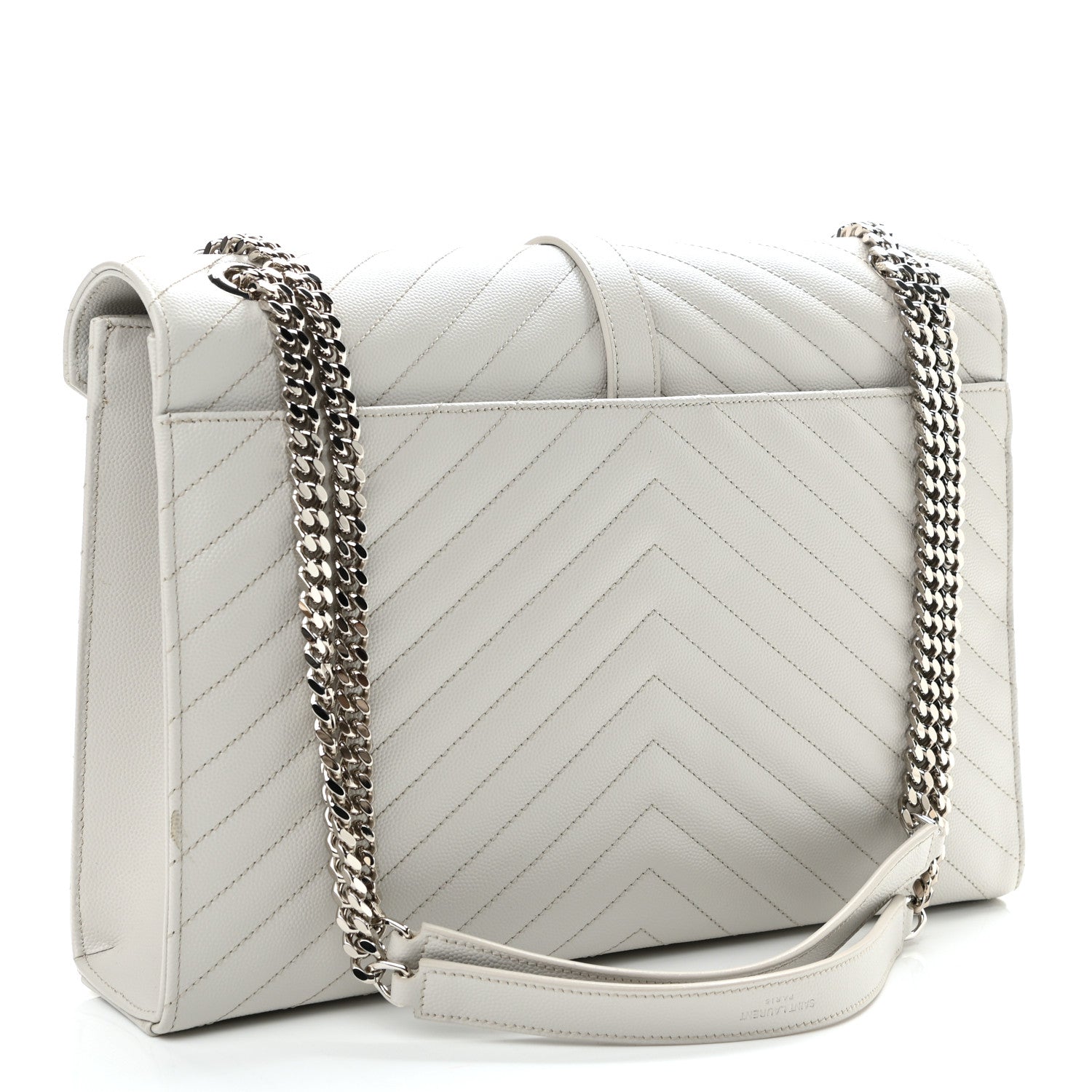 Saint Laurent Grain De Poudre Matelasse Chevron Large Monogram Satchel Light Grey 2 of 9