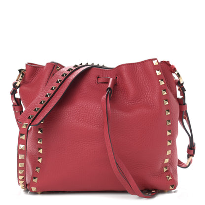 Valentino Garavani Grained Calfskin Rockstud Bucket Bag Red 1 of 9