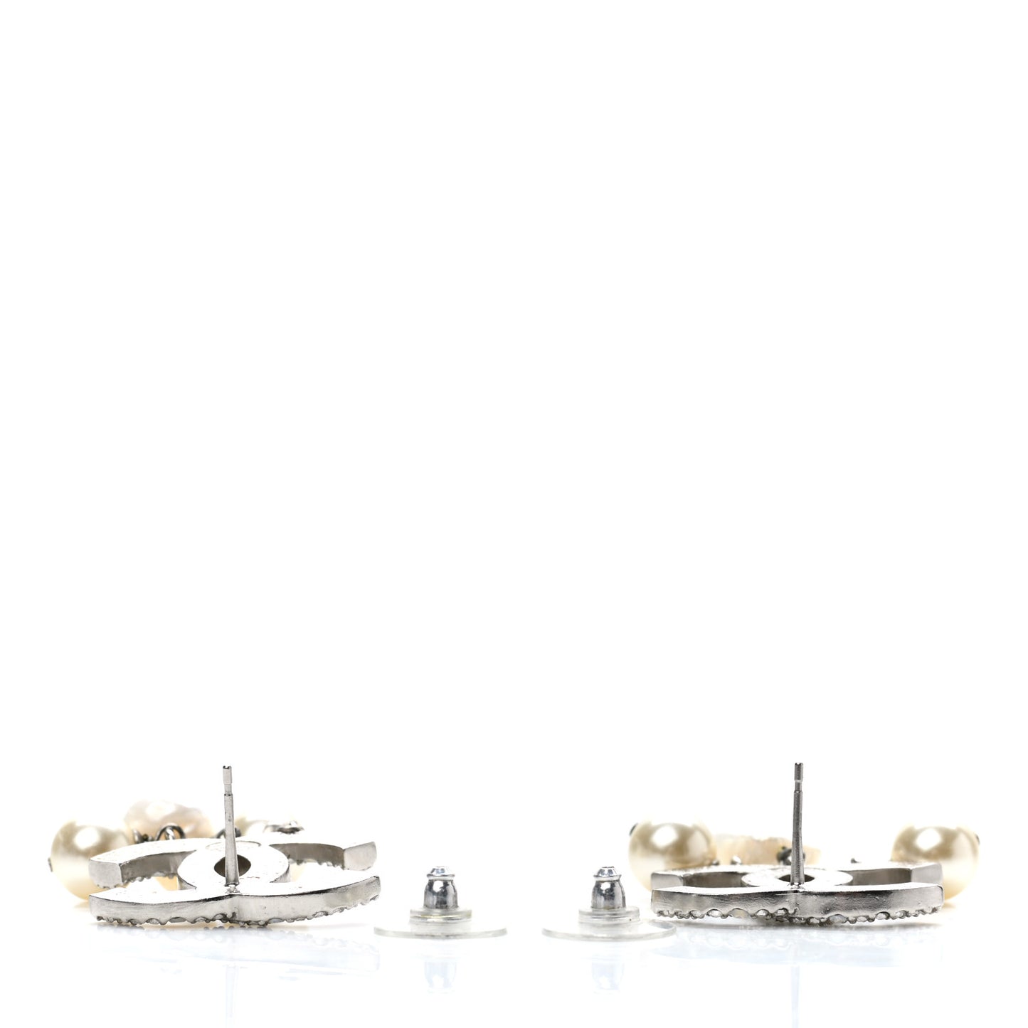 Crystal Pearl CC Drop Earrings Silver Pearly White