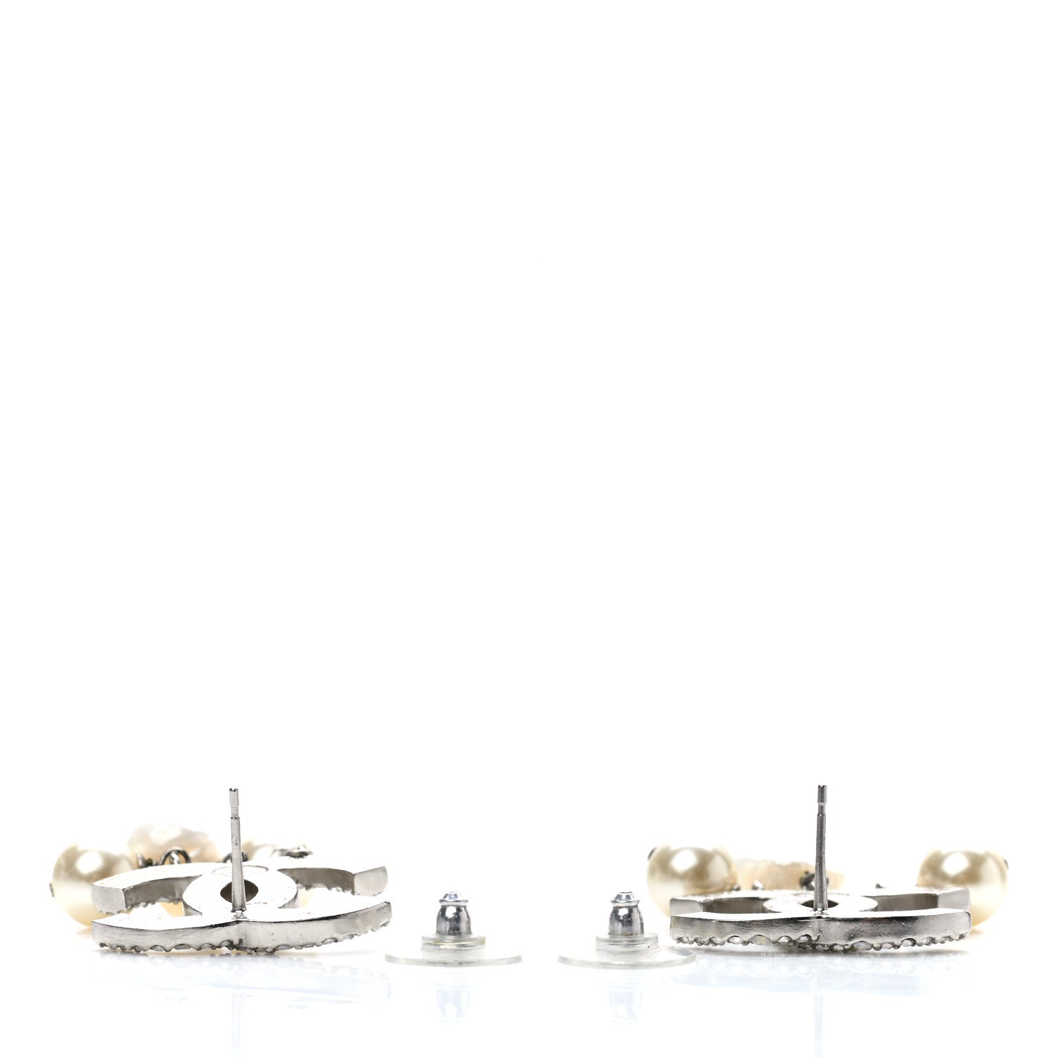 Chanel Crystal Pearl CC Drop Earrings Silver Pearly White 3 of 4