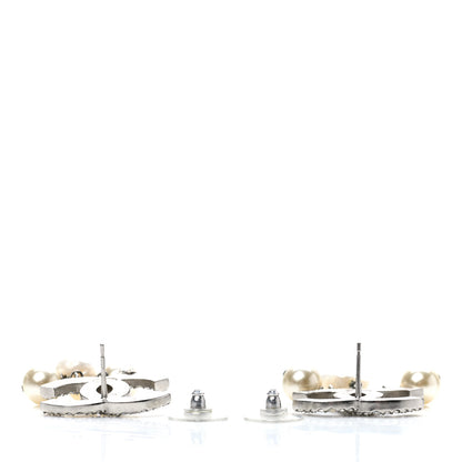 Chanel Crystal Pearl CC Drop Earrings Silver Pearly White 3 of 4