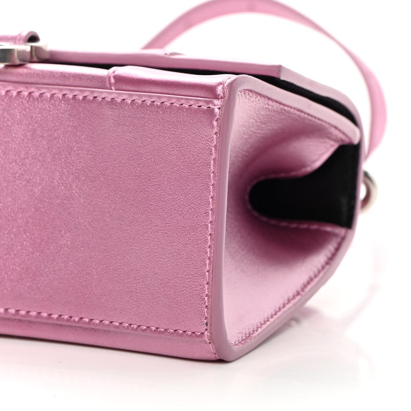 Metallic Shiny Calfskin Hourglass Top Handle Bag XS Pink
