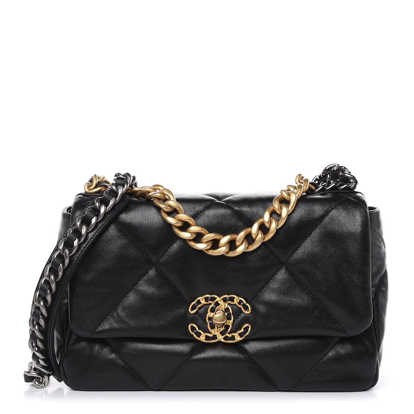 Lambskin Quilted Medium 19 Flap Black