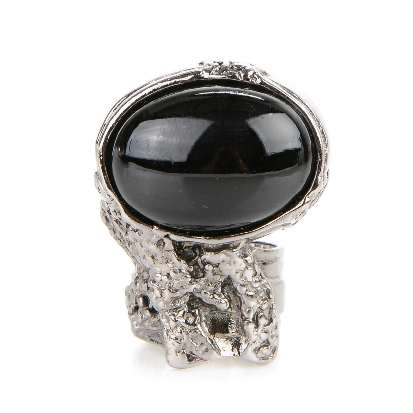 Glass Cabochon Arty Ovale Ring 4 Gunmetal Black
