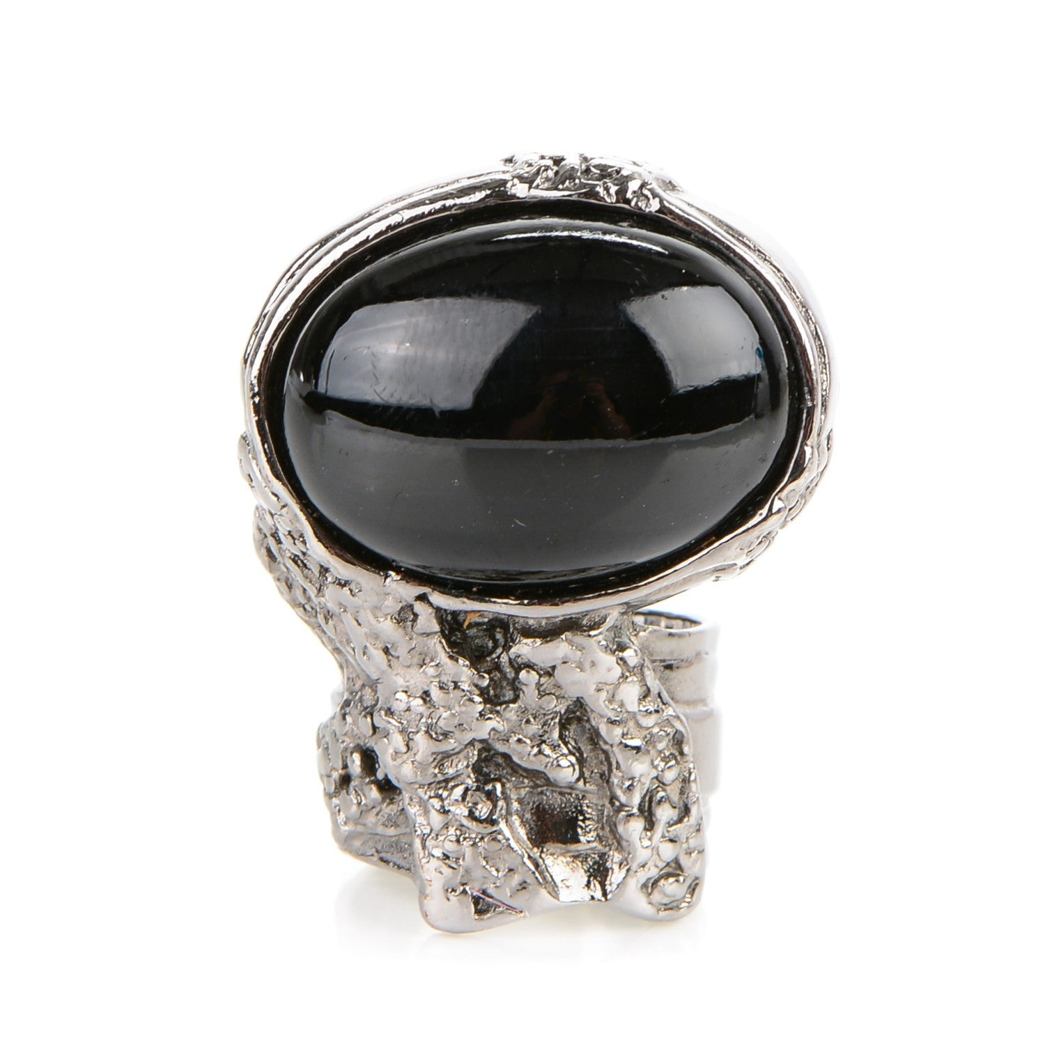Saint Laurent Glass Cabochon Arty Ovale Ring 4 Gunmetal Black 1 of 3
