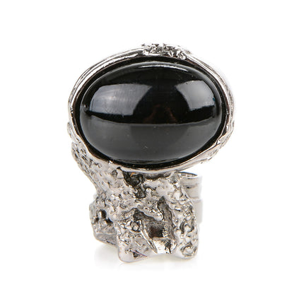 Saint Laurent Glass Cabochon Arty Ovale Ring 4 Gunmetal Black 1 of 3