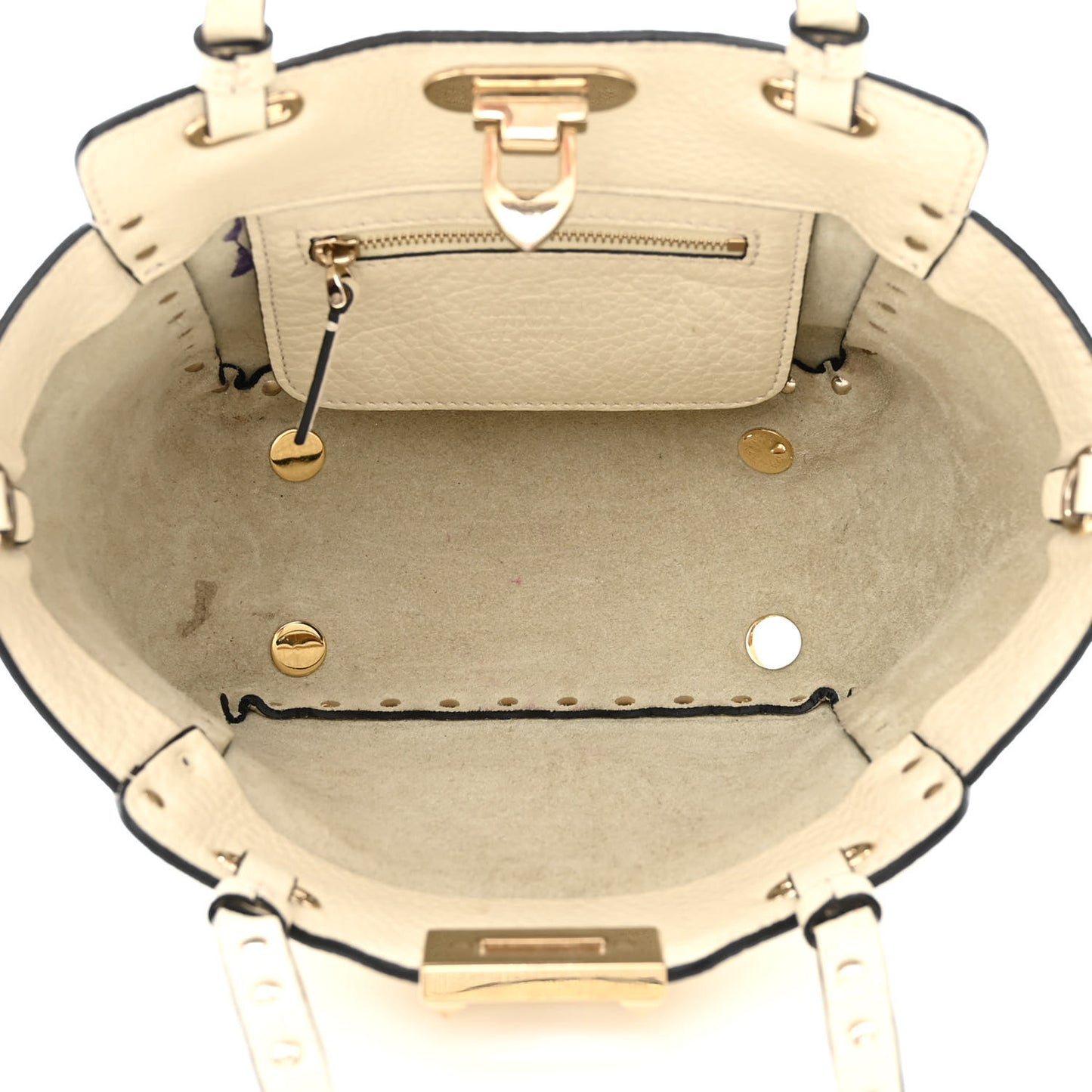 Pebbled Calfskin Mini Rockstud Tote Ivory