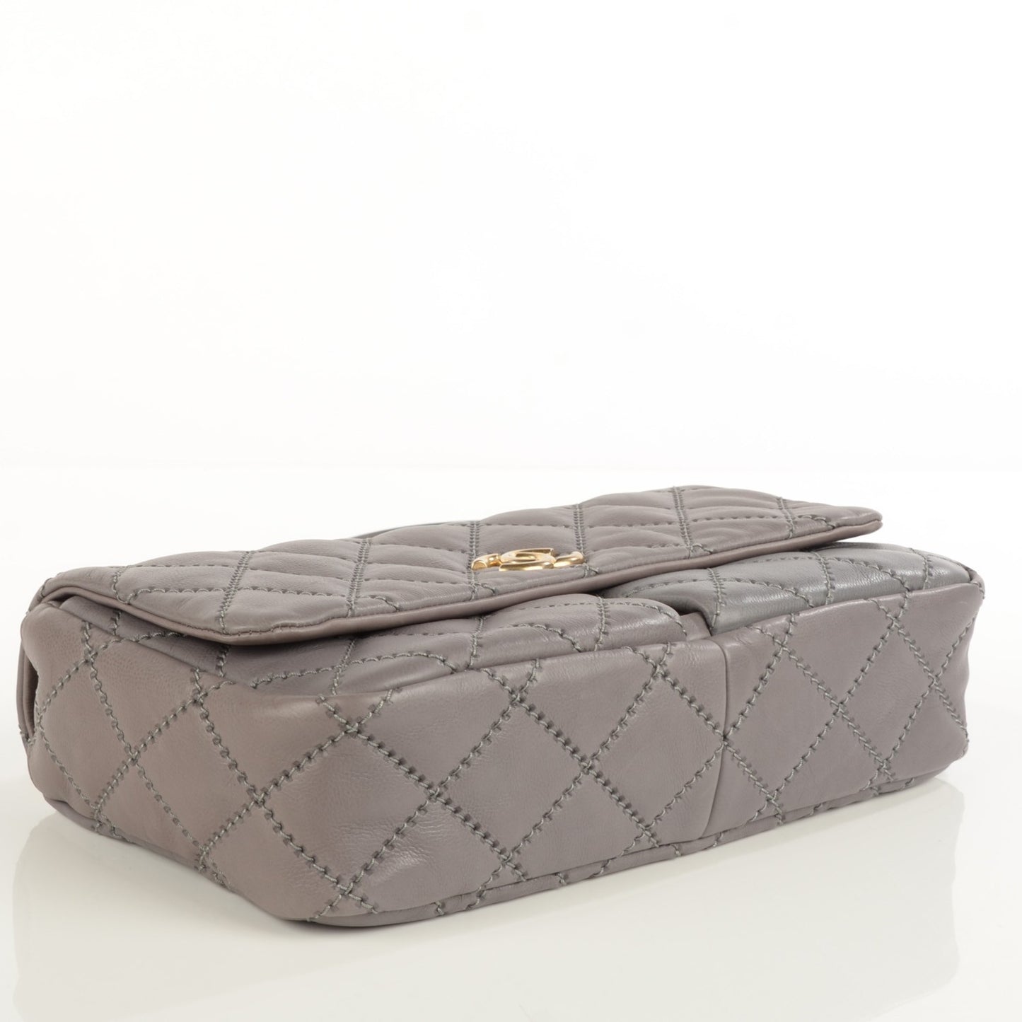 Calfskin Quilted Large Retro Chain Flap Grey