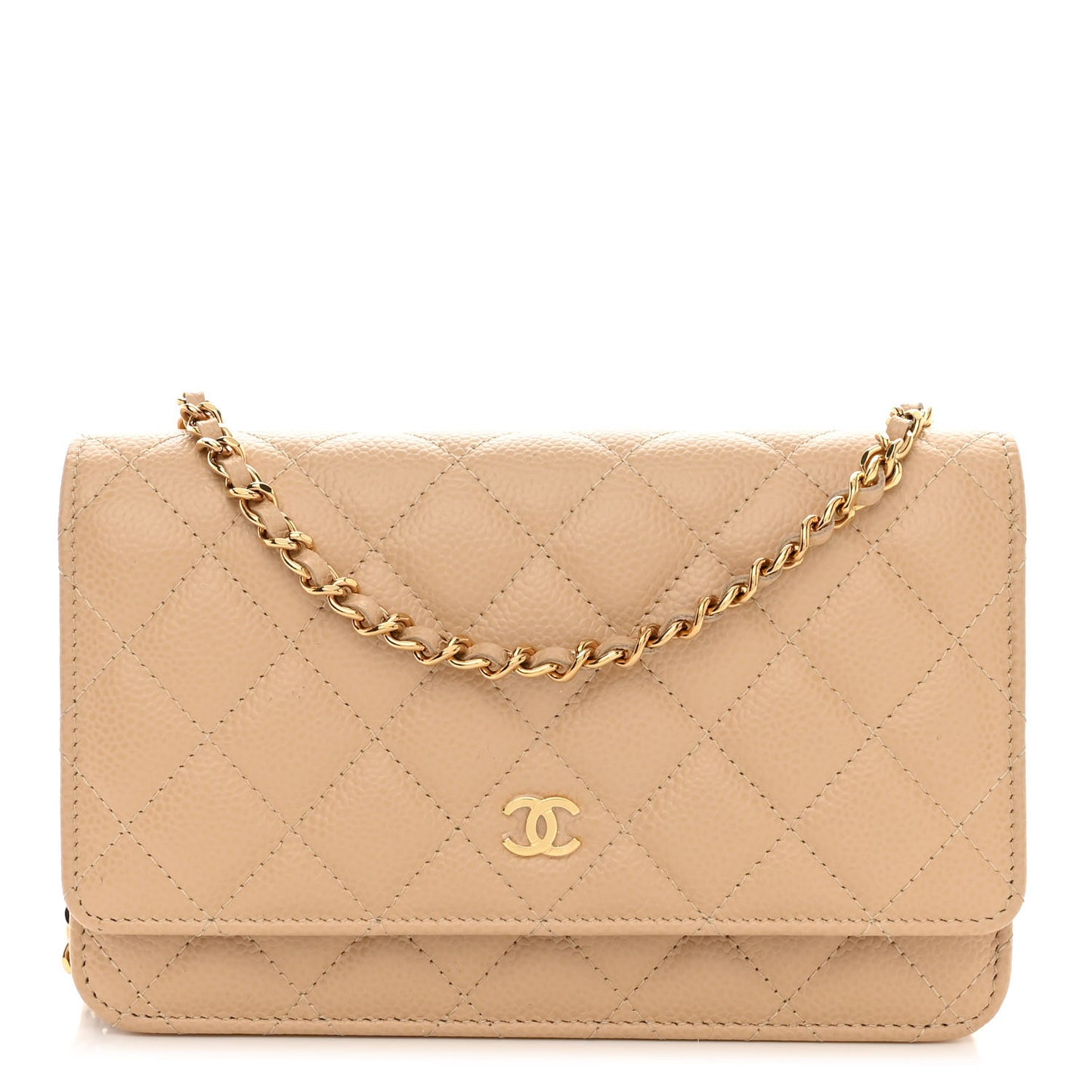 Caviar Quilted Wallet On Chain WOC Beige