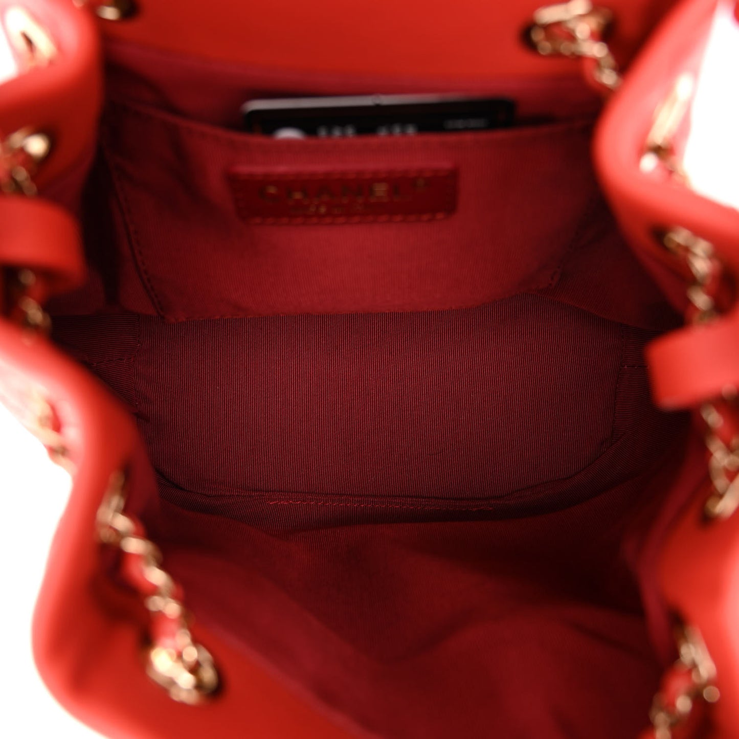 Calfskin Stitched Chain Bucket Bag Coral