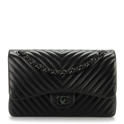 Chanel Lambskin Chevron Quilted Jumbo Double Flap So Black 1 of 10