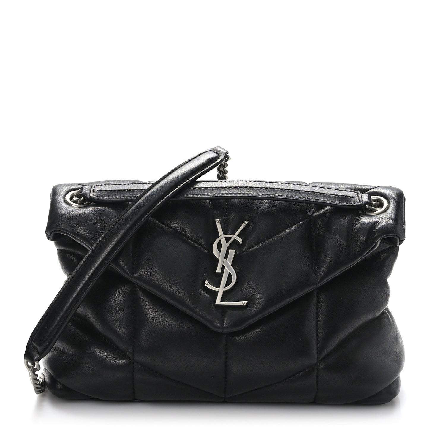 Lambskin Quilted Small Loulou Puffer Monogram Chain Satchel Black