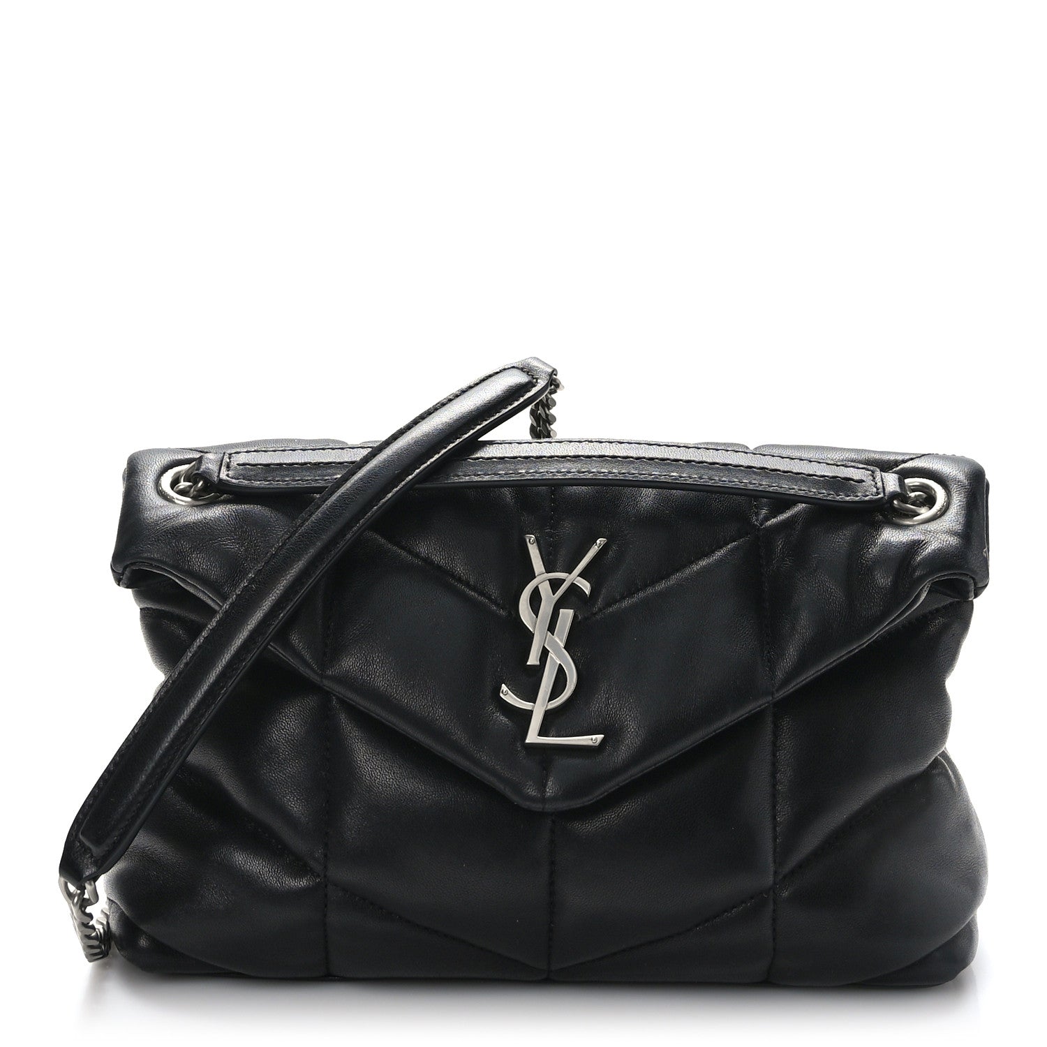 Saint Laurent Lambskin Quilted Small Loulou Puffer Monogram Chain Satchel Black 1 of 9